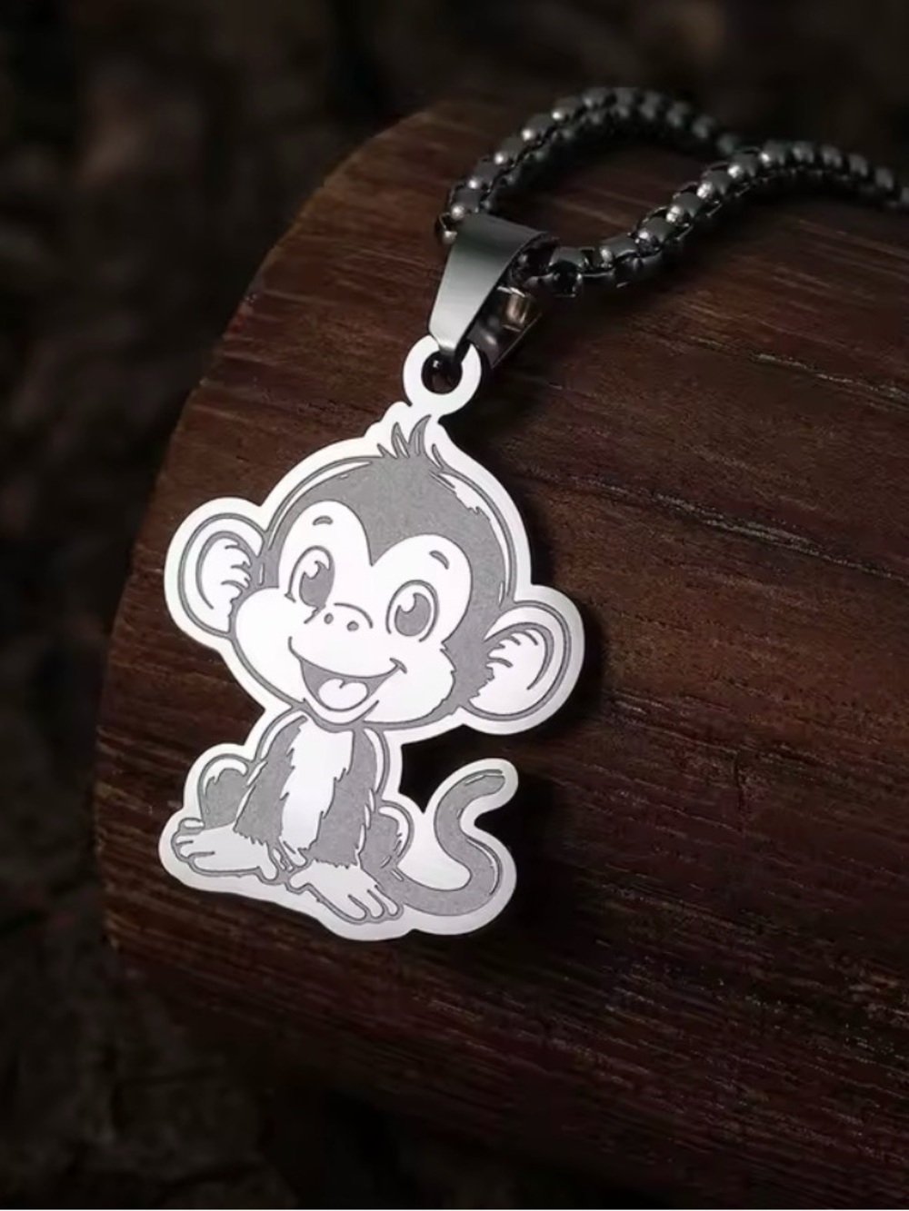 18K White Gold Monkey Pendant Necklace Chinese Zodiac Year No Fade Character - Picture 2 of 4